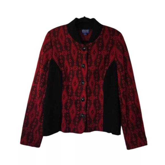 Pendleton Sweaters - Pendleton Red and Black Wool Blend Southwest Tribal Cardigan Jacket Size XL
